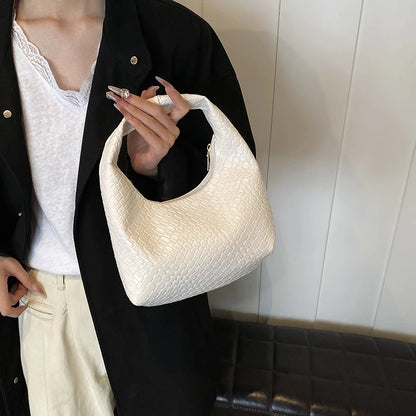 Women Classic Fashion Woven Embossed Hobo Soft PU Leather Small Top-handle Shoulder Bag Casual Daily Handbags