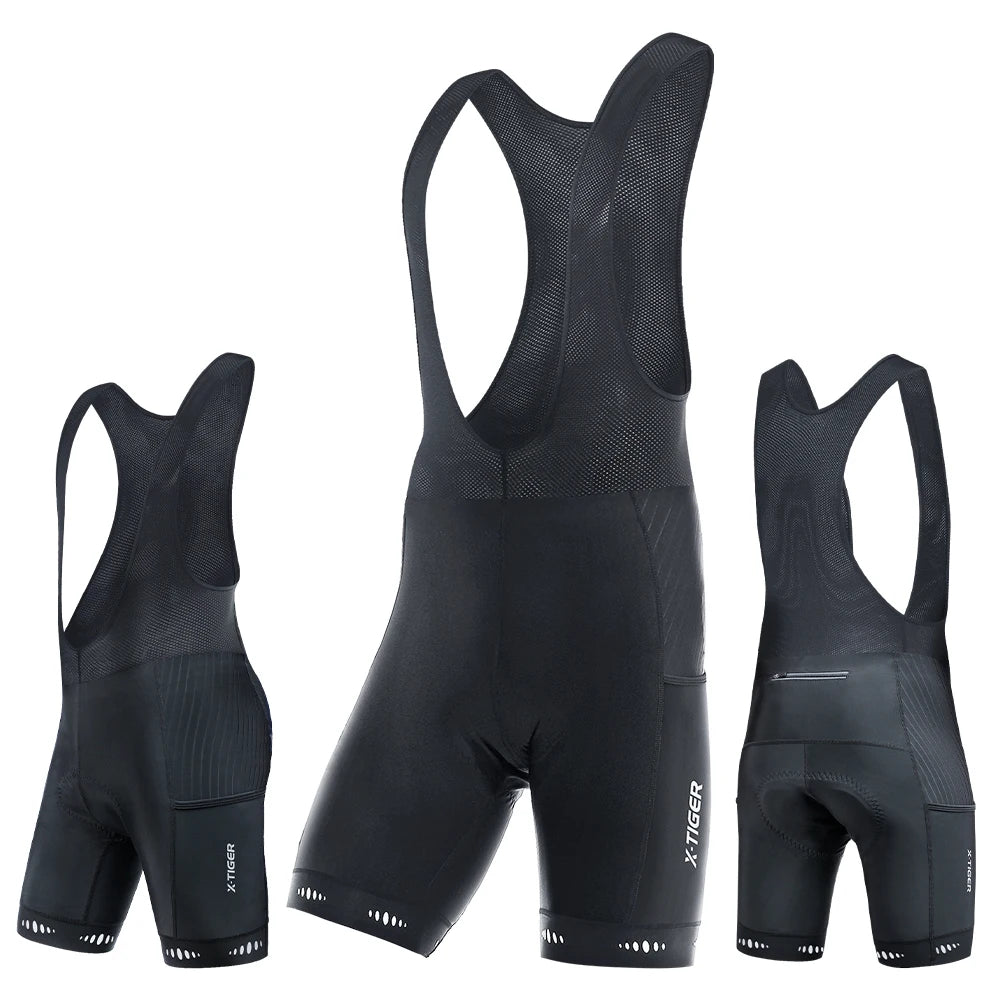 X-TIGER Men's Cycling Bike Bib Short with Phone Pockets 5D Padded Shockproof Breathable Quick-Dry Biking Bicycle Bib Tights