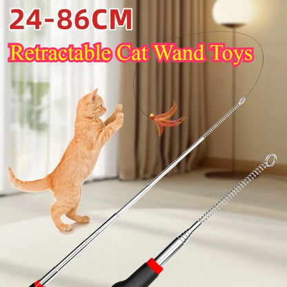 Retractable Teaser Cat Toy Interactive Long Wand Fun Exerciser Playing Toy Cats Teaser Stick Rod Interactive Stick Teaser Toys