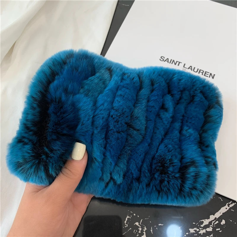 Women Handmade Stretch 100% Real Rabbit Fur Scarf Knit Genuine Rex Rabbit Fur Headbands Girls Natural Rabbit Fur Ring Scarves