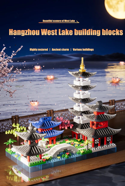 688PCS Hangzhou West Lake, Chinese Architecture, Classic Building Puzzle Toys, Miniature Building Block Sets, Models