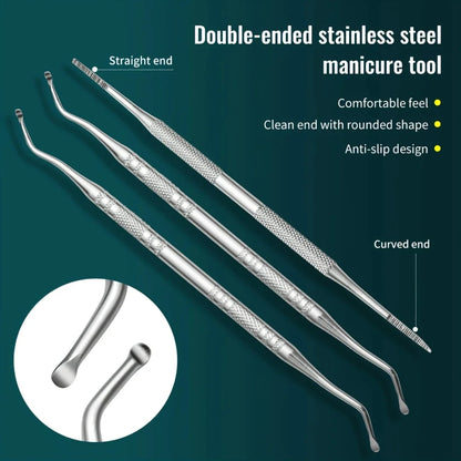 3pcs Stainless Steel Manicure Drill Set - Includes Nail File And Toe Nail Lifter, Non-Slip Comfortable Grip, Unscented tool