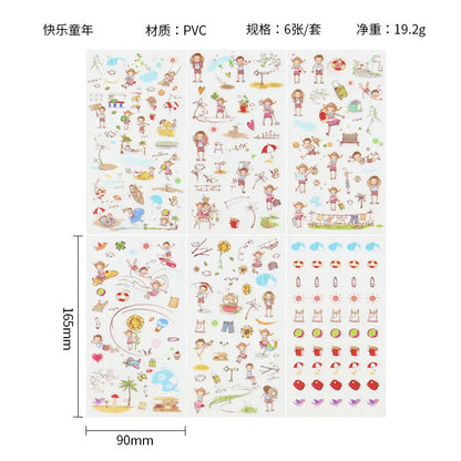 6Pieces/Set Transparent Pvc Waterproof Cartoon Sticker DIY Hand Account Decorative Stickers Kawaii Phone Cup Stickers