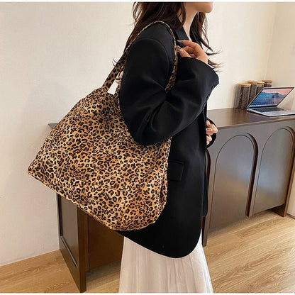 Vintage Leopard Print Women's Handbag Fashion Large Capacity Leopard Print Canvas Bag Underarm Bag Large Shopping Bag Women' Bag