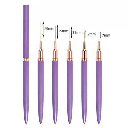 Professional Nail Art Liner Brushes Set 5pcs, Ultra Fine Tip for Detailed Striping, Drawing & Nail Design, Easy to Use DIY Manic