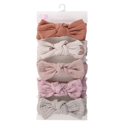5Pcs/Set Solid Muslin Cotton Linen Baby Headband Elastic Rabbit Ear Hair Band Infant Girl Turban Headwraps Stretch Accessories