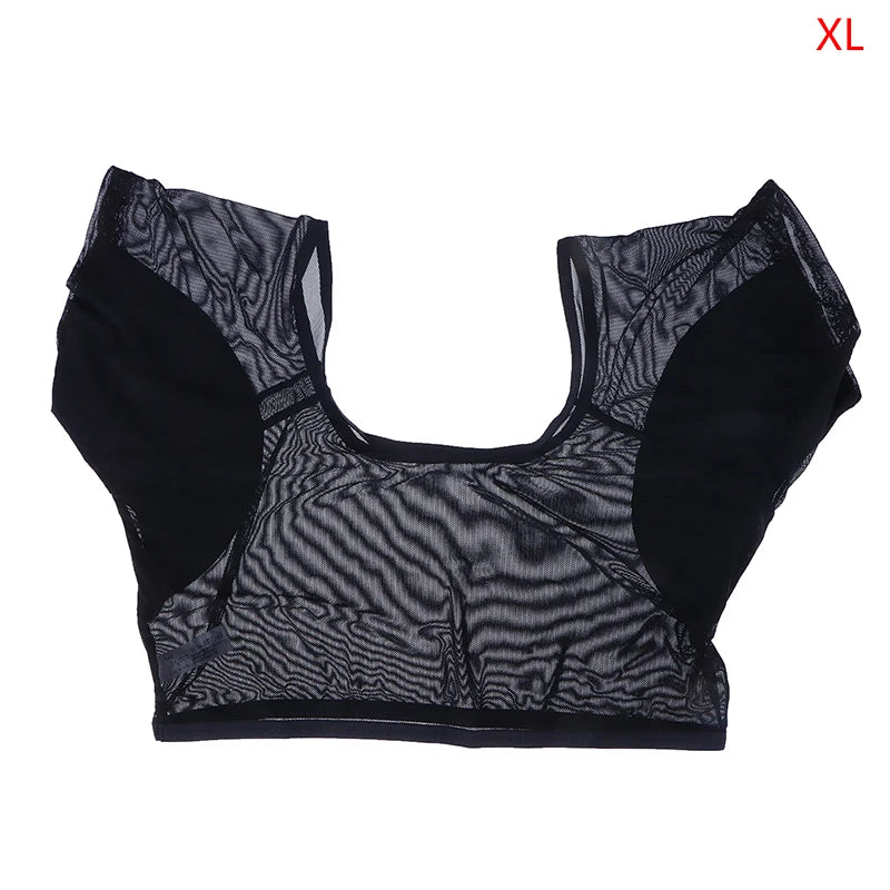 Transparent Mesh Ultra-thin Vest Absorbent Deodorant Pad Women T-shirt Washable Sweat Proof Under Top With Underarm Sweat Pads