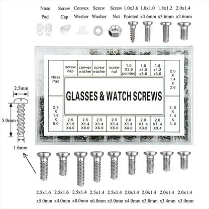1000pcs Eyeglass Accessories PM Round Eyeglass Screws, Screw Washers, Small Repair Screws