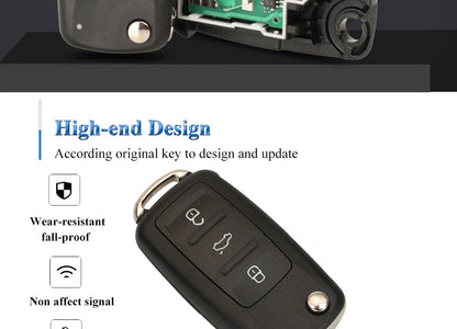 jingyuqin 3BT Remote Flip key 434MHz ID48 Chip for VW Volkswagen GOLF PASSAT Tiguan Polo Jetta Beetle Skoda Seat Car 5K0837202AD