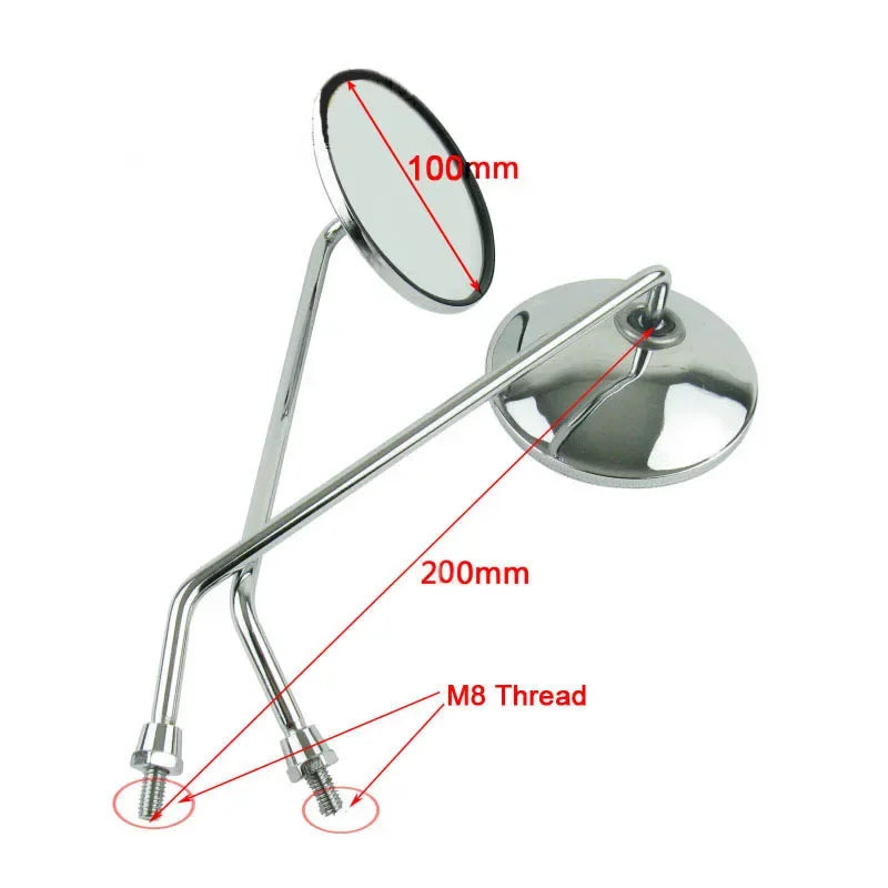 A Pair Chrome Motorcycle Scooter Mirrors Universal Motorbike Rear View Mirror 8mm 22mm 25mm handlebar Round Oval Convex Mirrors