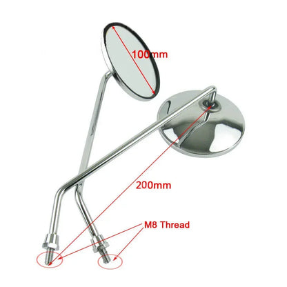 A Pair Chrome Motorcycle Scooter Mirrors Universal Motorbike Rear View Mirror 8mm 22mm 25mm handlebar Round Oval Convex Mirrors