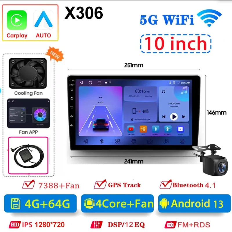 7 9 10"2 Din Car Audio Android 13 Android auto Wireless Carplay 64G Automotive Multimedia Player BT GPS Car intelligent Systems