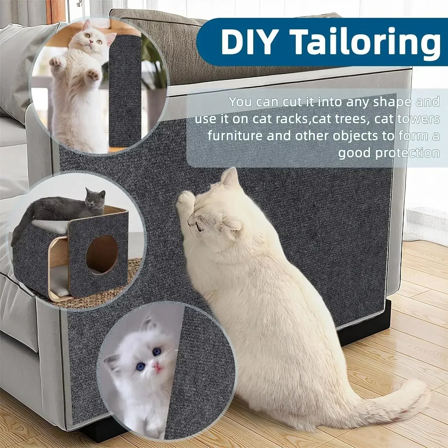 Self-Adhesive Cat Scratching Board Trimmable Cat Carpet Mat Anti Cat Scratcher Furniture Couch Corner Indoor Sofa Wall Protector