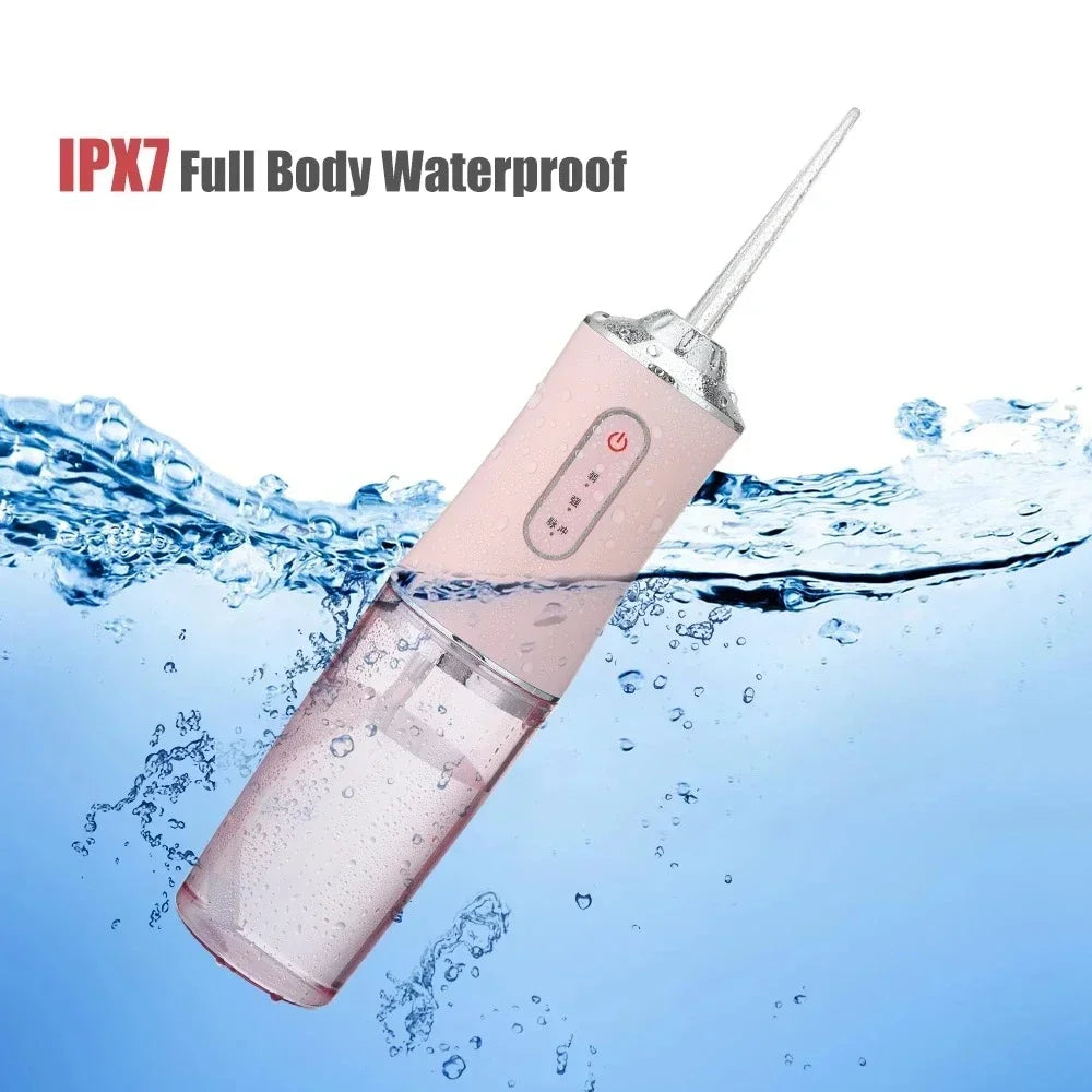 Oral Irrigator Portable USB Rechargeable Dental Water Flosser Water Jet Floss Tooth Pick 4 Jet Tip 220ml 3 Modes IPX7 Waterproof