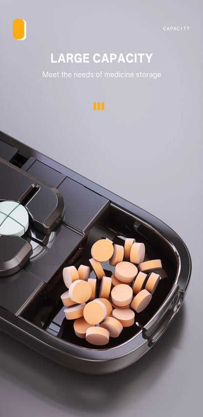 Pill Cutter & Storage Box – Quartering 1/2/1/31/4 Splitter, Portable Dustproof Tablet Divider Organizer with Crusher