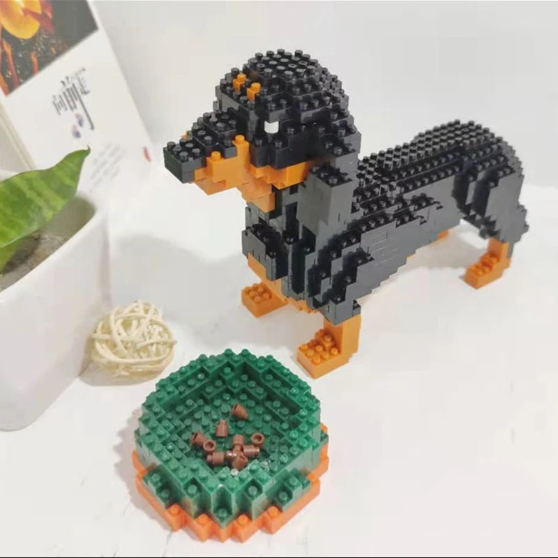 KNEW BUILT Dachshund Dog Model Micro Mini Building Blocks Set Educational Recreation Toys Pet Lover Gift Decoration Bricks
