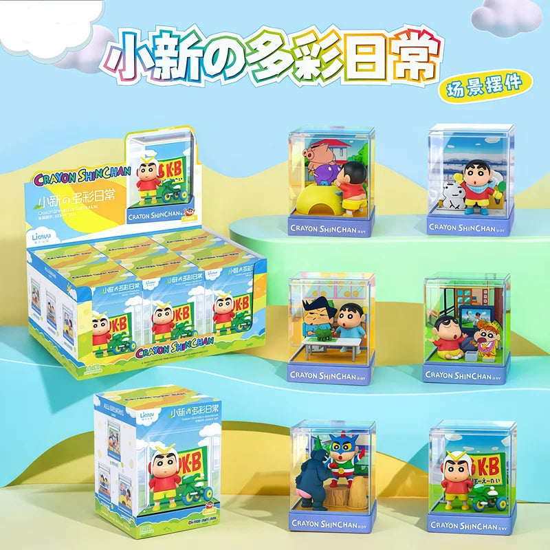 Crayon Shin-Chan Action Kamen‌ Kazama Tōru Bochan Anime Figure Model Doll Colorful Daily Iife Micro Scene Blind Box Toys Gifts