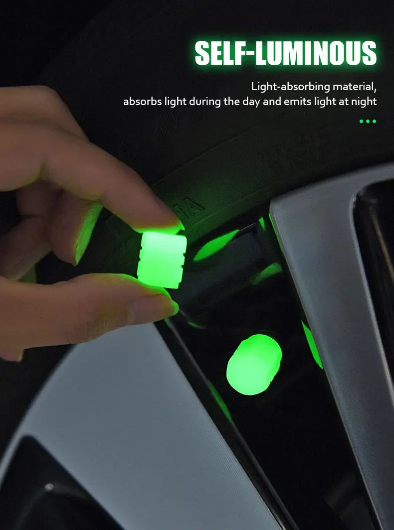 Luminous Car Tire Valve Cap Fluorescent Night Glowing Tire Decor Motorcycle Electric Bicycle Hub Valve Caps Car Accessories