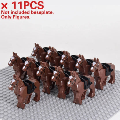 Medieval Military Sets Cavalry Figures War Horse Animals Building Blocks Parts Knight Weapons Accessories Toys for kids gifts