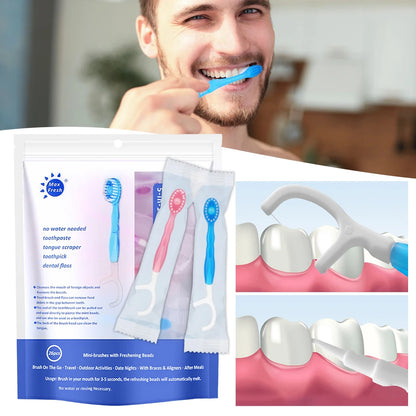 26pcs/Set Portable 5 in 1 Travel Toothbrush Set Disposable Mini Toothbrushes with Toothpaste Tongue Scraper Flosses Kit
