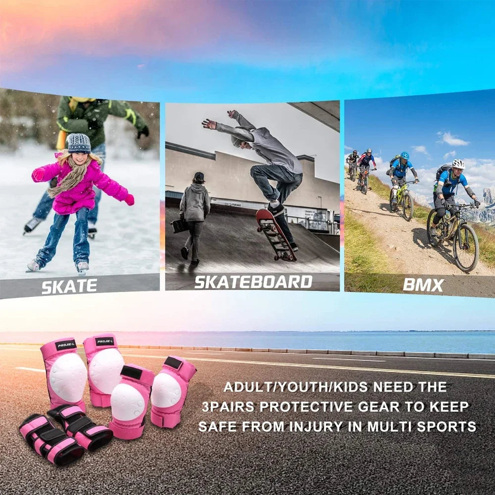Kids/Adults Knee Elbow Pads Wrist Guards, Protective Gear Set for Roller Skates, Cycling, BMX, Skateboard, Scooter Riding Sports