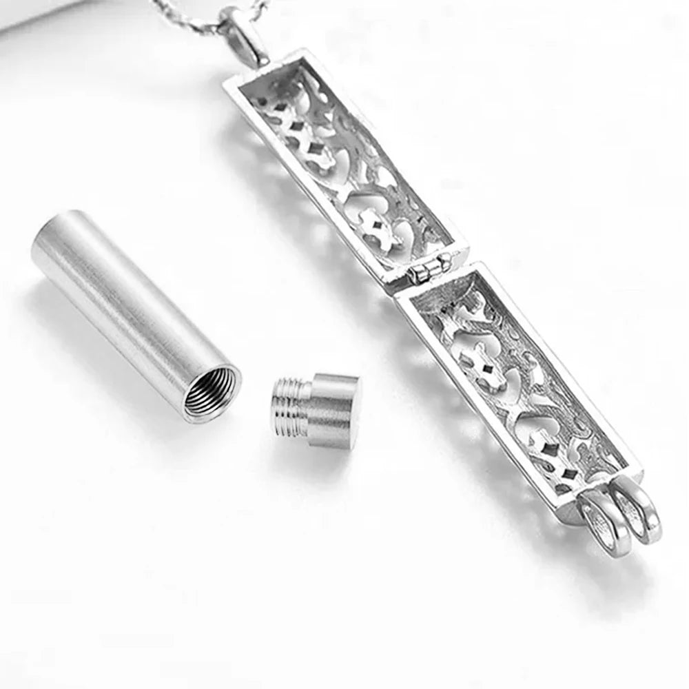 Hollow Cylinder Vial Urn Necklace for Ashes for Women Men Cremation Jewelry Keepsake Memorial Human Pet Ashes Pendant