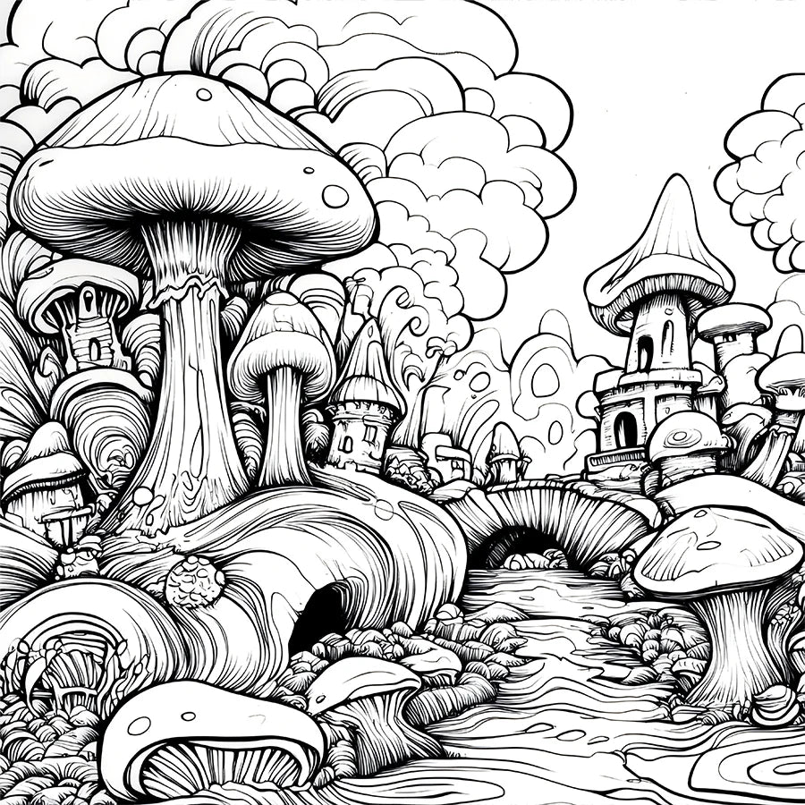 Mushroom World Colouring Book Adult Picture Book Original Design