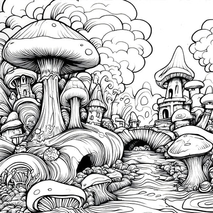 Mushroom World Colouring Book Adult Picture Book Original Design