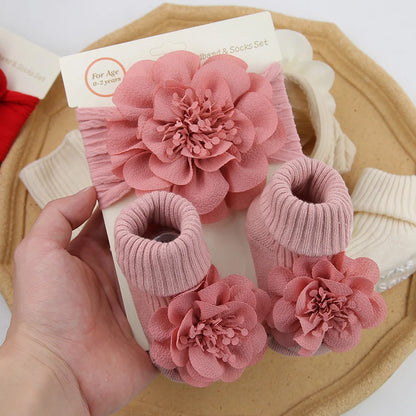 3Pcs/Set Lace Flower Baby Headbands Socks Cotton Non-slip Anklet 0-12M Stockings Wide Elastic Hairbands Infant Photogrphy Props