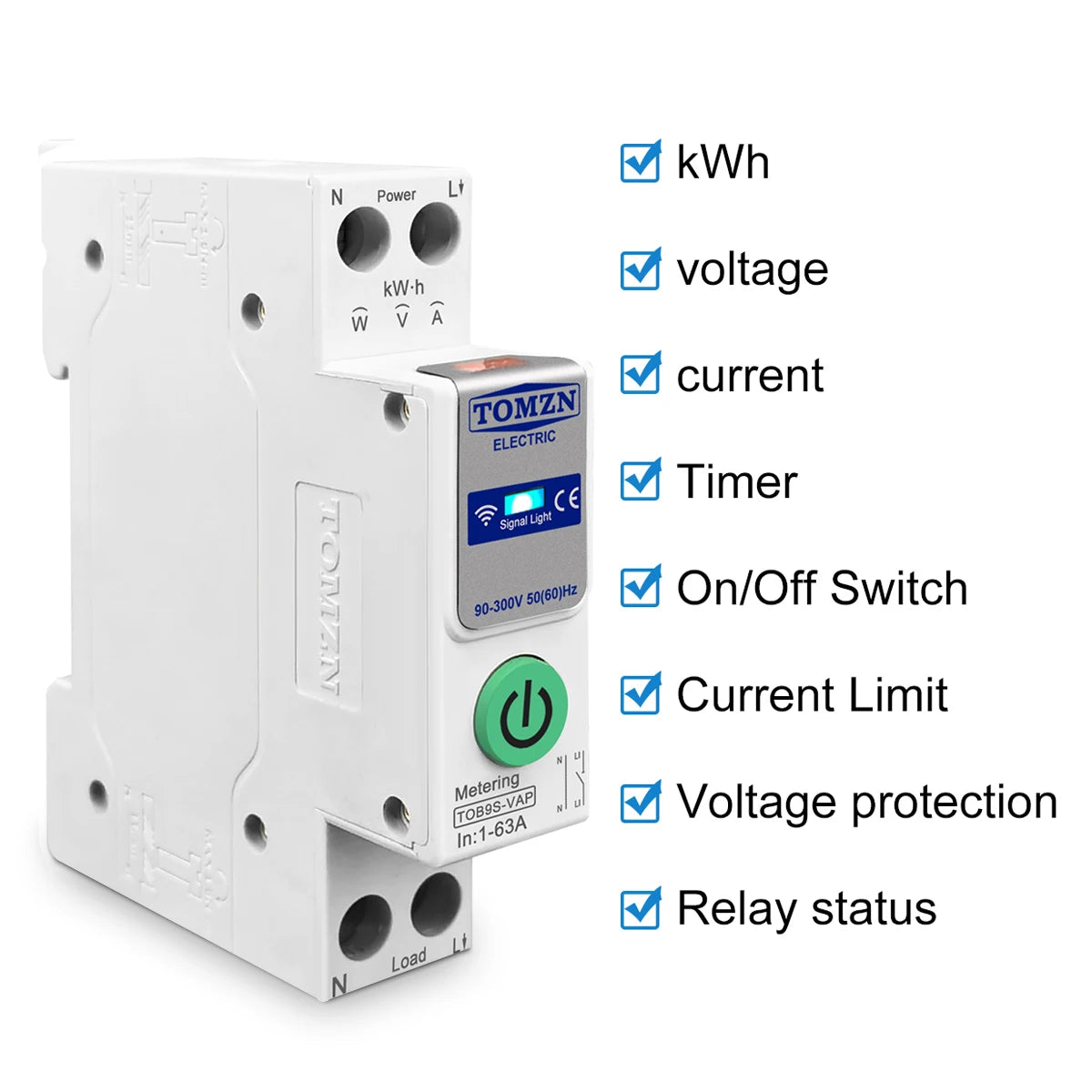 TUYA smartlife 63A TOMZN 1P+N WIFI Smart Switch Energy Meter Kwh Metering Monitoring Circuit Breaker Timer Relay MCB