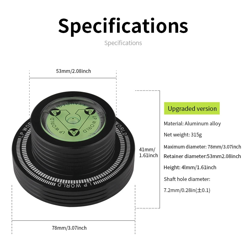 YYAUDIO Universal 50Hz LP Vinyl Record Player Disc Turntable Stabilizer with Level Aluminum Alloy Weight Clamp Music Player