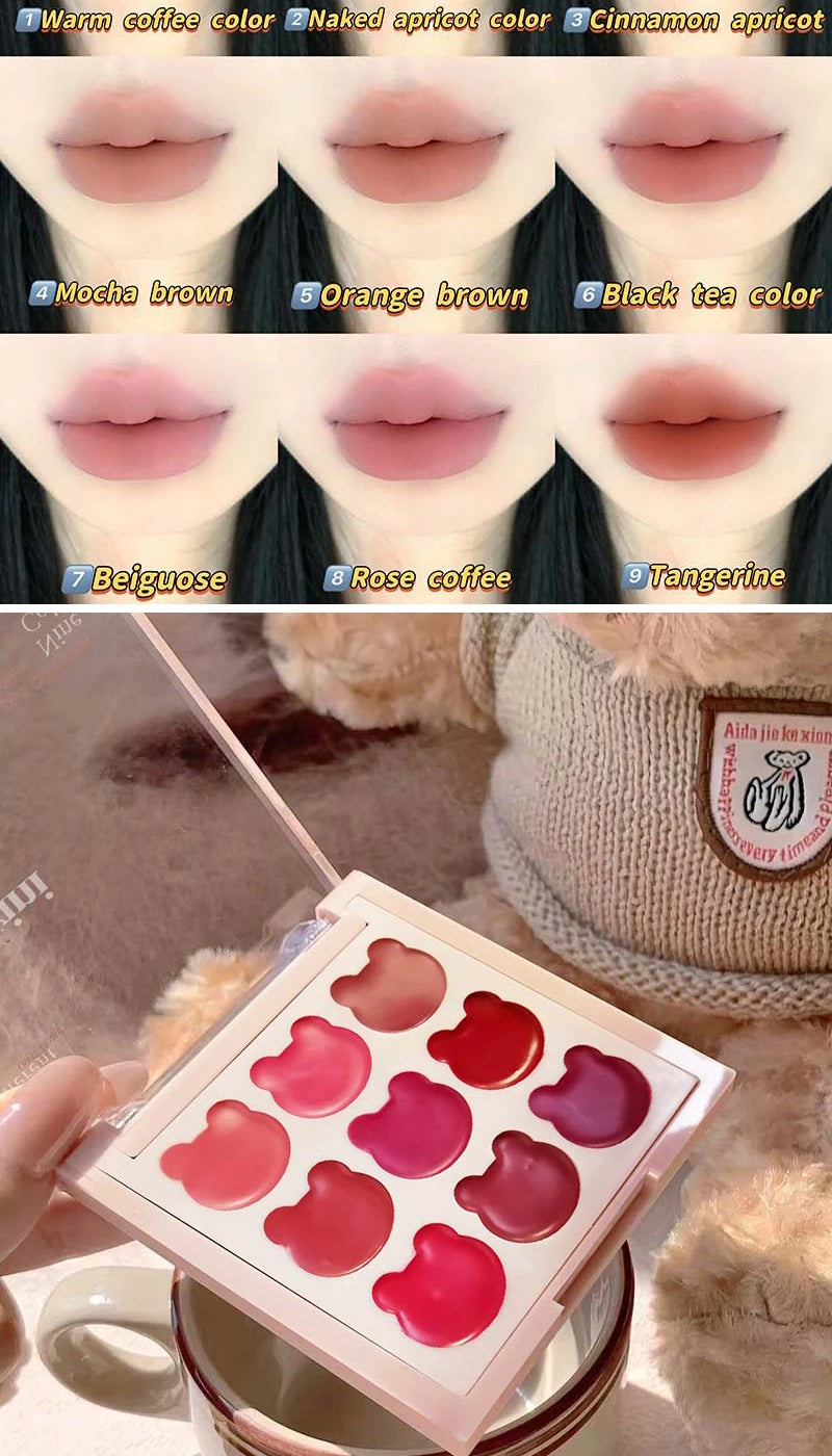 Cappuvini 9 Colors Velvet Lip Mousse - Matte & Natural Finish, Long-Lasting Non-Drying, Cute Bear Design for Youthful Look,
