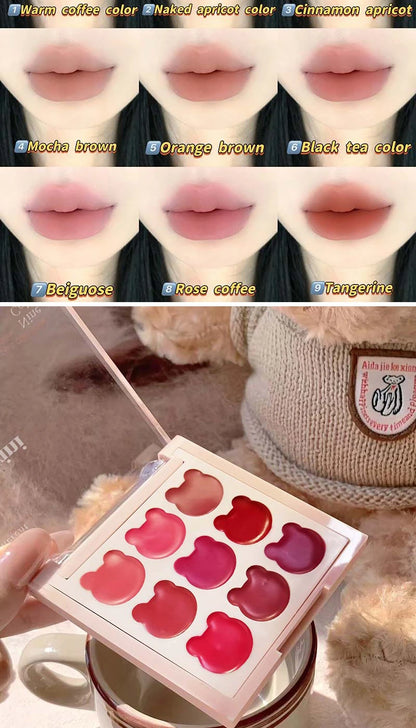 Cappuvini 9 Colors Velvet Lip Mousse - Matte & Natural Finish, Long-Lasting Non-Drying, Cute Bear Design for Youthful Look,