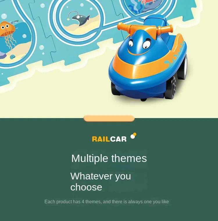 Children Puzzle Electric Railroad Speeder DIY Assembly Electric Car Automatic Rail City Scene Construction Education Toy Gift