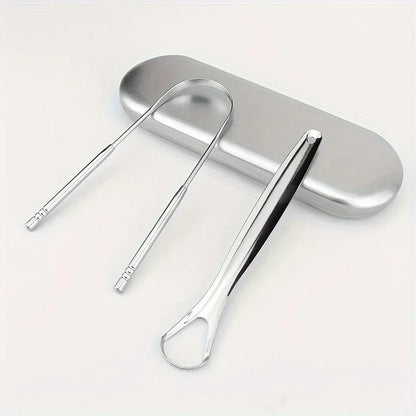 Stainless Steel Tongue Scrapers with Large Case, Tongue Scraper, Tongue Coating Scraper, Odorless,Exquisite gift box packaging