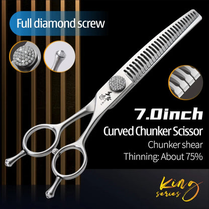 Fenice 7.0/7.5 inch Professional Dog Grooming Shears Curved Thinning Scissors for Dog Face Body Cutiing JP 440C High Quality