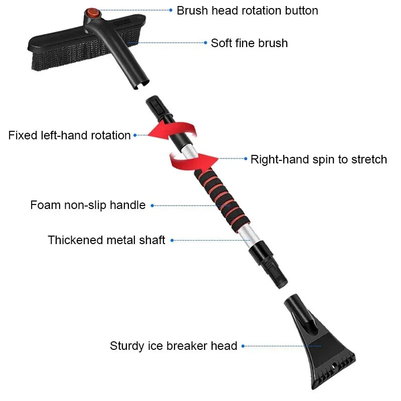 Winter Car Cleaner Extendable Snow Shovel Ice Scraper Brush Detachable Windshield Tool