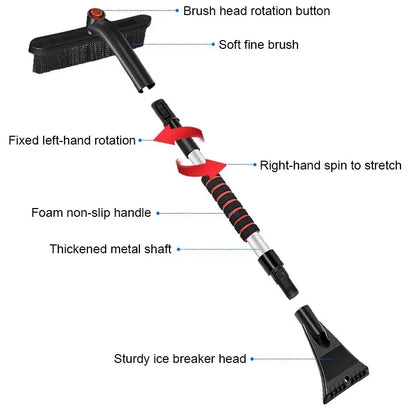 Winter Car Cleaner Extendable Snow Shovel Ice Scraper Brush Detachable Windshield Tool