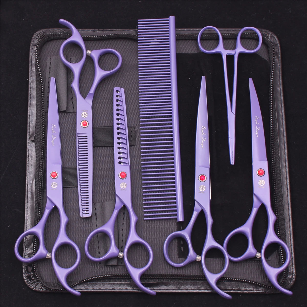 Pet Grooming Scissors Purple Dragon Japan Stainless Pink Curved Scissors For Dogs Dog Thinning Scissors Pet Chunker Shears Z3003