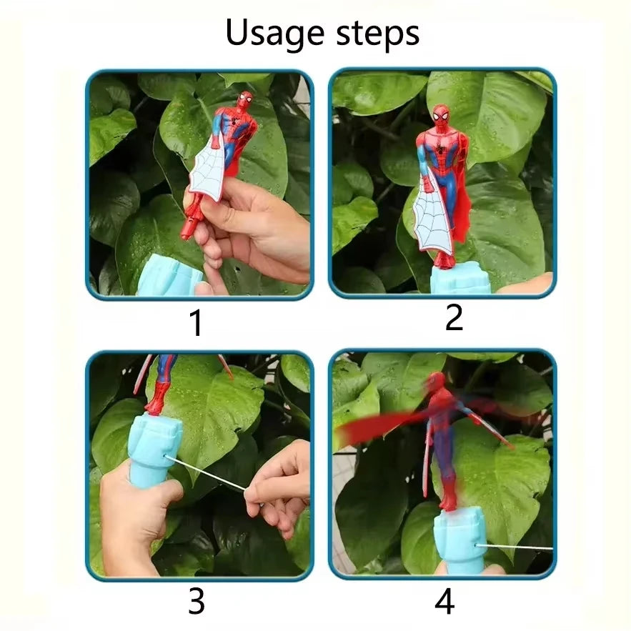 Anime Spiderman Bamboo Dragonfly Flying Toy Iron Man Captain Rotating String Flying Toys Outdoor Toy for Boys Children Gift 2026
