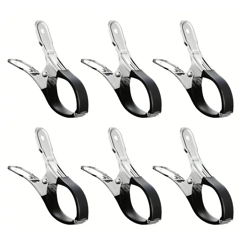 6 Pieces Durable Stainless Steel Pool Cover Clips with Blue Plastic Handles - Heavy Duty Windproof Spring Clips for Secure Above