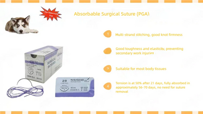 Veterinary absorbable suture, polyglycolic suture 3-0  (0/2-0/3-0/4-0 medical suture) (12 pcs/90cm round suture/reverse suture)