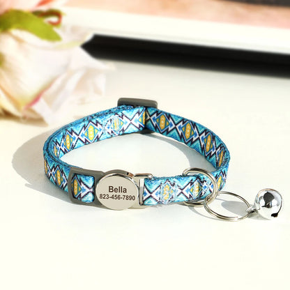 Personalized Printed Cat Collar Adjustable Kitten Puppy Collars With Free Engraved ID Nameplate Bell Anti-lost Cats Collars