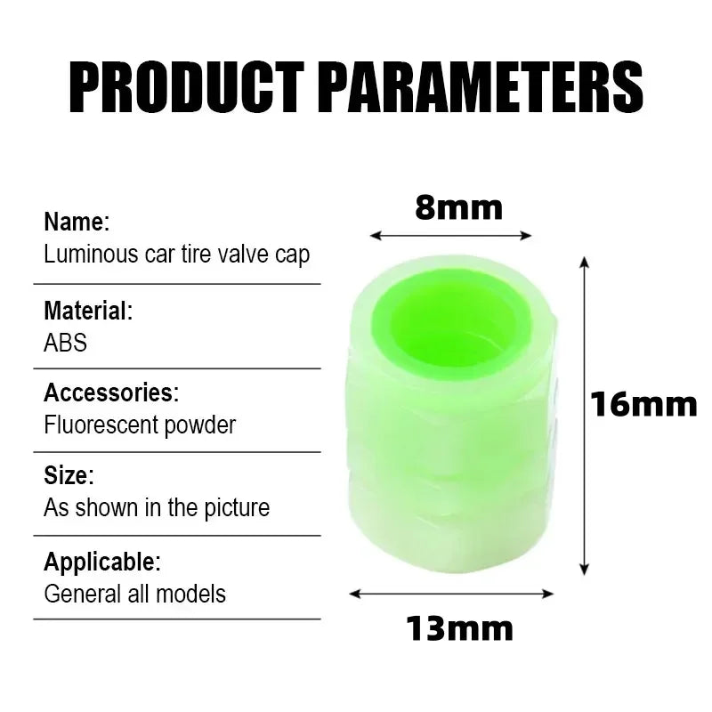 Luminous Car Tire Valve Cap Fluorescent Night Glowing Tire Decor Motorcycle Electric Bicycle Hub Valve Caps Car Accessories