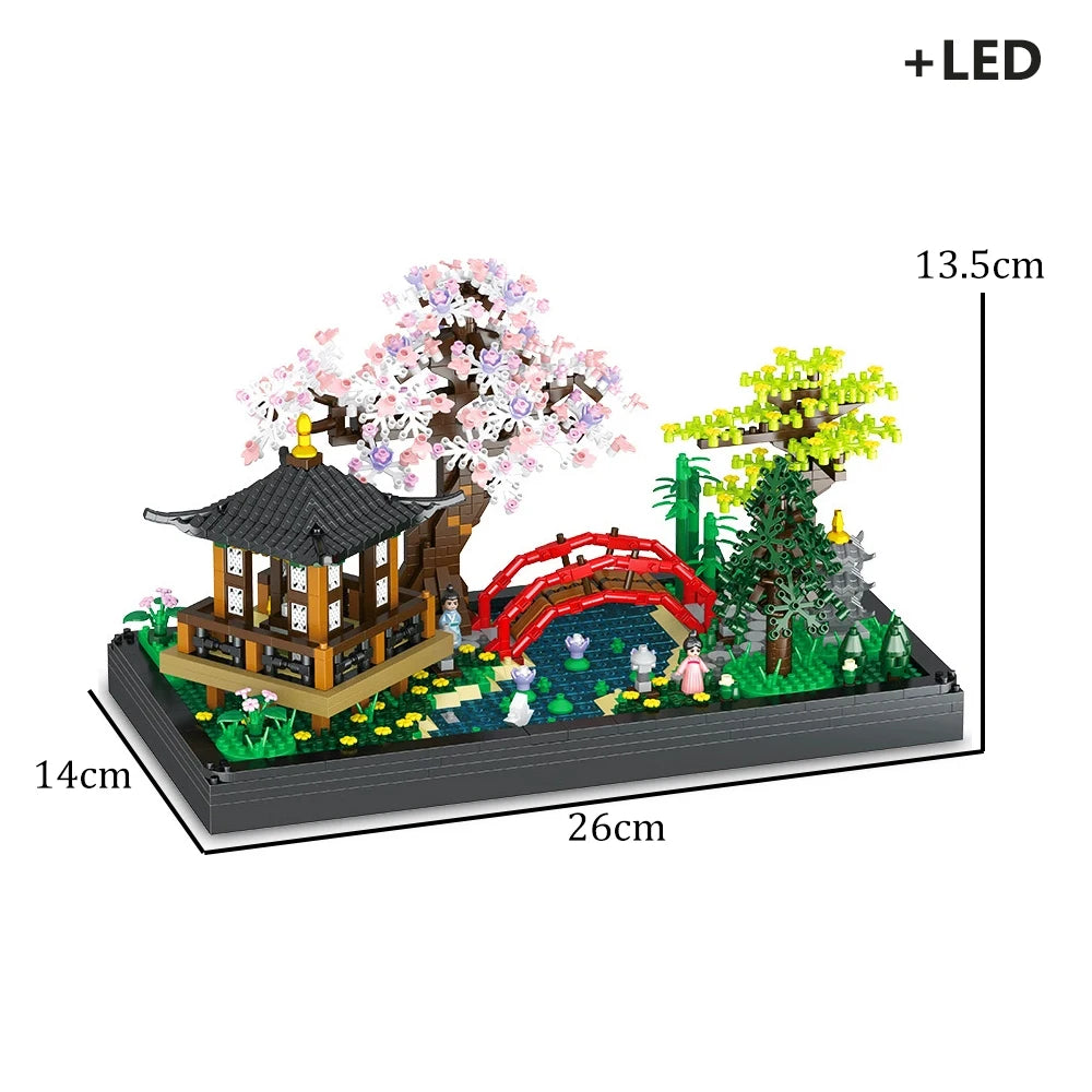 Sakura Tree Micro Blocks with LED Lights - Cherry Blossom Treehouse Model, 3D Romantic Night Glow Decor, Thoughtful Gift for Her