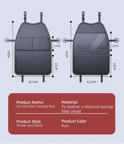 PU Leather Car Seat Kick Proof Pad with Pockets Multi-functional Tablet Holder Auto Seat Back Protection Cover for Kids