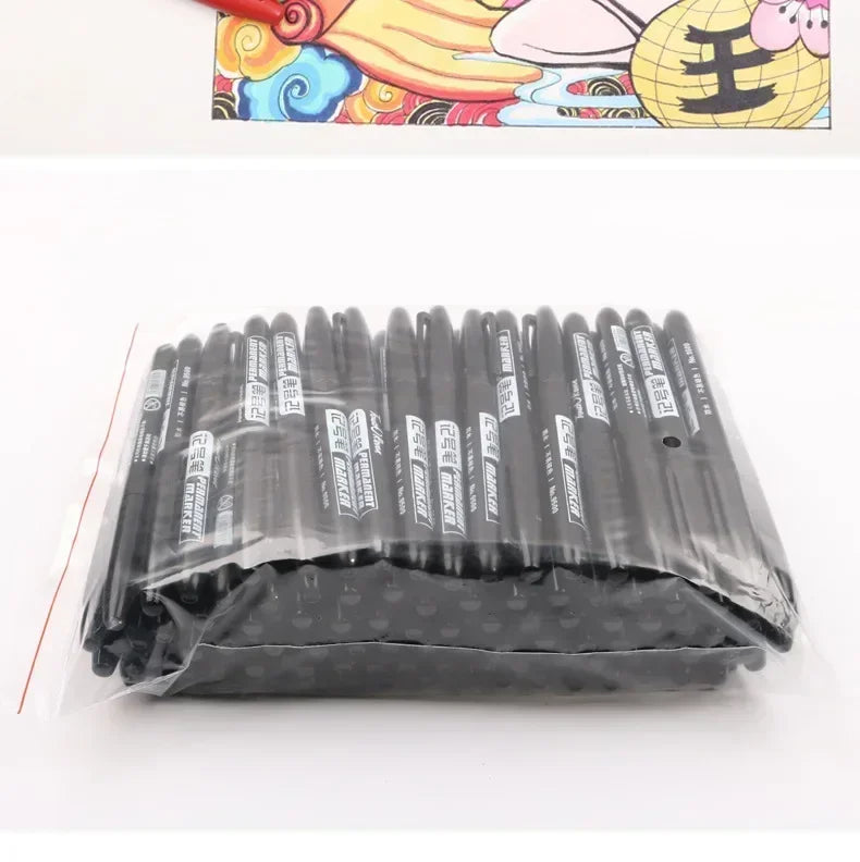 6-20PCs/Set PermanentMarker Pen Fine Point Waterproof Markers Thin Nib Crude Nib Black Blue Red Ink 1.5mm Fine Color Marker Pens