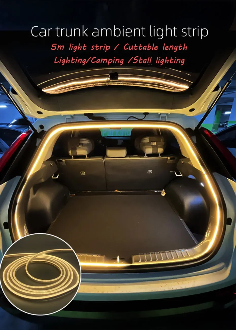 Flexible LED Ambient Light Strip 5m DC12V for Tesla Model Y 3 S After Trunk Frunk Silicone Interior Car Decorative Lamp DIY Lamp