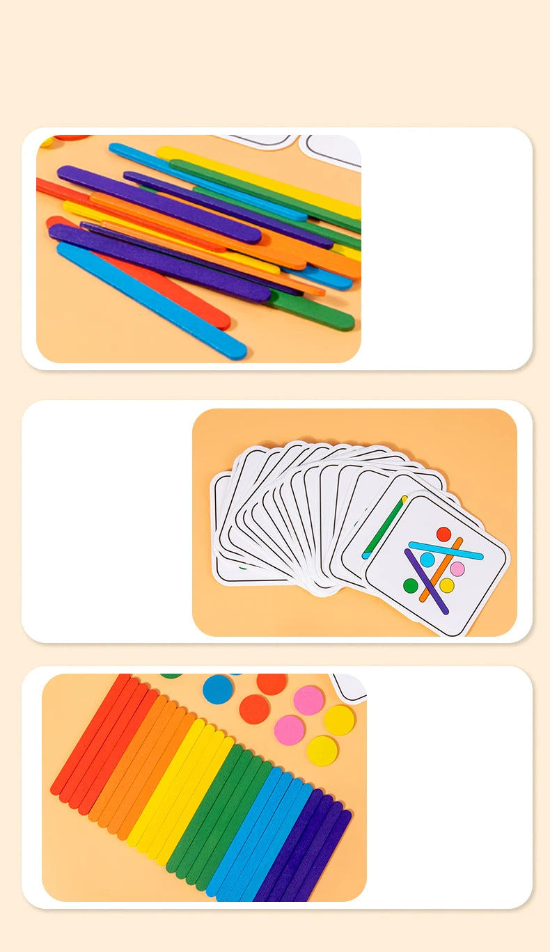 Kids Rainbow Stick Thinking Puzzle Wooden DIY Ice Cream Stick Puzzle Challenge Table Games Montessori Educational Children Toys