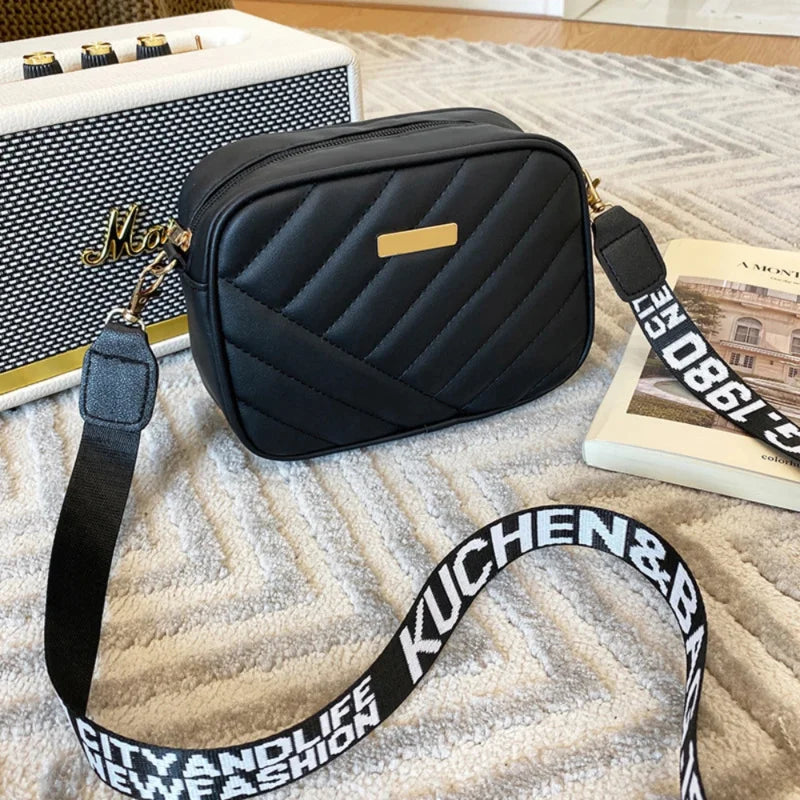 Shoulder Bag High Quality Women's PU Rolling Strip Camera Bag Shoulder Bag Mobile Phone Bag Casual Crossbody Bag